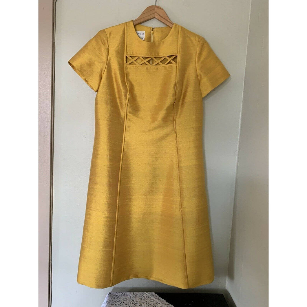 intage 60s Royal Lynne raw silk dress in gold size 18 