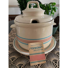 Load image into Gallery viewer, Vintage McCoy #0164 Pottery Striped Bean Pot/Soup Tureen &amp; Underplate No Ladle
