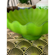 Load image into Gallery viewer, Vintage satin green glass pedestal fruit bowl
