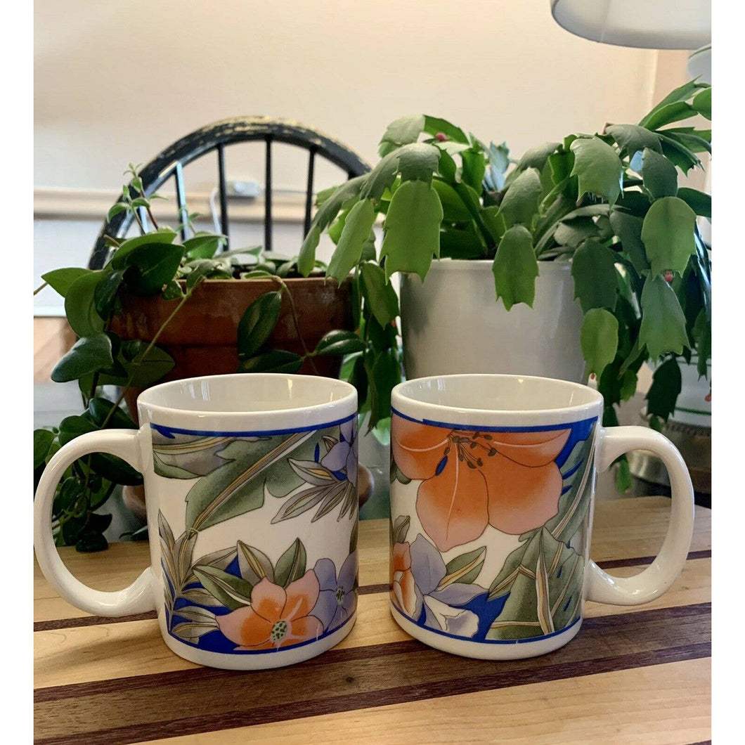 Vintage 80’s Deco Tropical Floral Mug Coffee Cup Colorful Mug