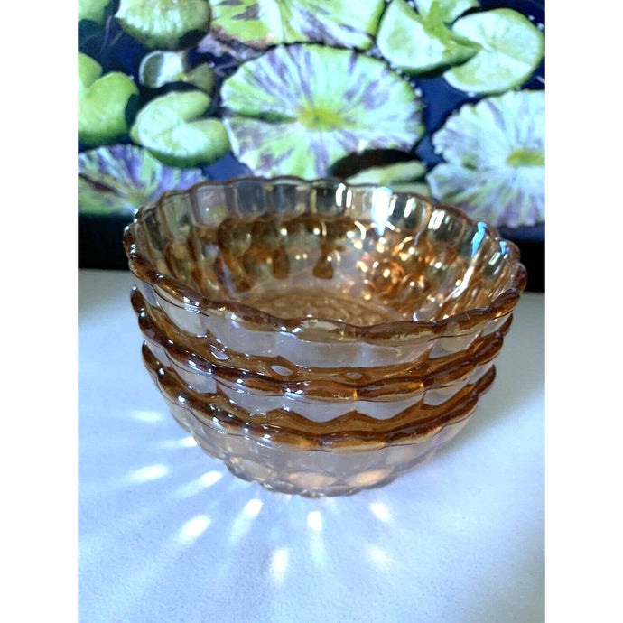 orange iridescent indiana glass desert finger bowls 