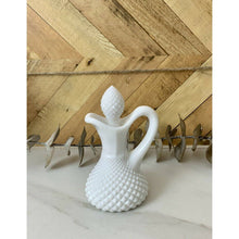 Load image into Gallery viewer, Vintage milk glass diamond point cruet with stopper white hobnail
