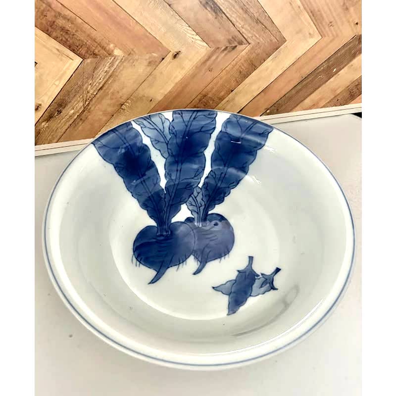 Nantucket ceramic serving bowl large stoneware blue white turnip