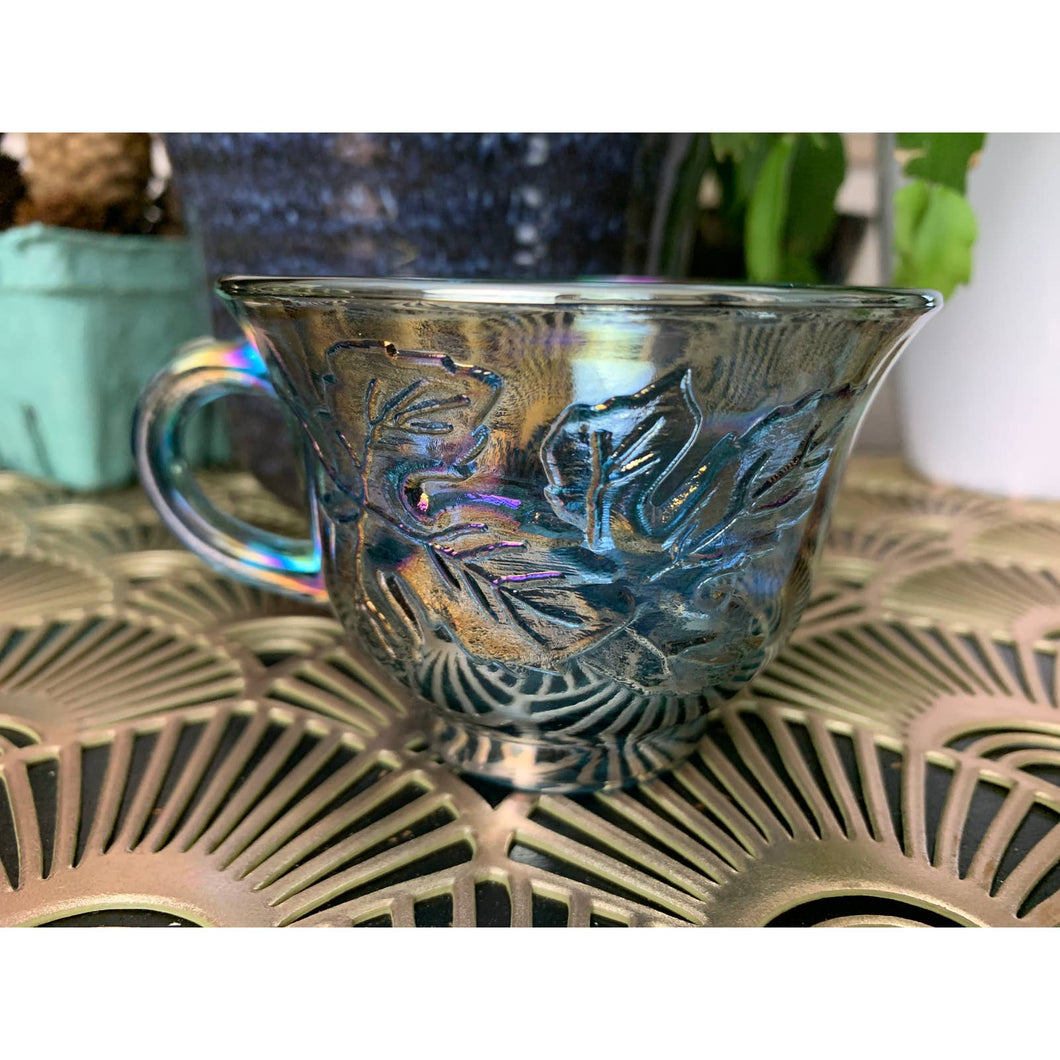 small blue iridescent indiana glass teacup