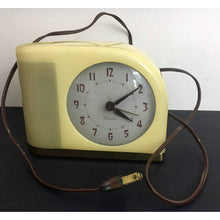 Load image into Gallery viewer, Vintage Westeclox alarm clock yellow Bakelite plastic
