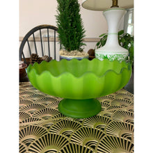 Load image into Gallery viewer, Vintage satin green glass pedestal fruit bowl
