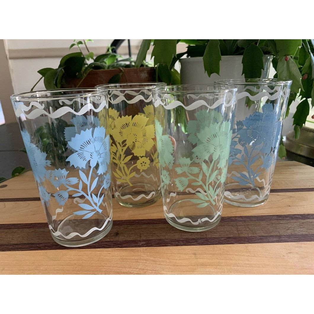 Vintage mcm drinking glasses with hand painted floral design