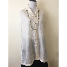 Load image into Gallery viewer, Vintage Vietnamese silk top size XL sleeveless semi sheer ivory frog button
