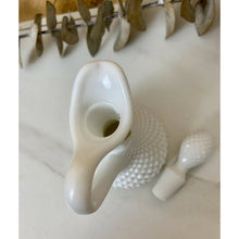 Load image into Gallery viewer, Vintage milk glass diamond point cruet with stopper white hobnail
