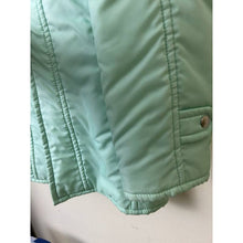 Load image into Gallery viewer, Vintage White Stag hooded puffer jacket mint green zipper faux fur trim
