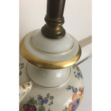 Load image into Gallery viewer, Vintage table lamp floral porcelain gold trim brass fixtures

