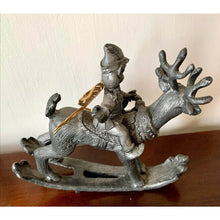 Load image into Gallery viewer, Ricker pewter Christmas reindeer &amp; elf handcrafted 1994 table ornament
