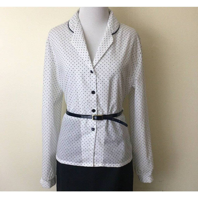 1980s blouse size 36 deadstock polka dot belted button up