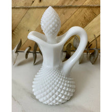 Load image into Gallery viewer, Vintage milk glass diamond point cruet with stopper white hobnail
