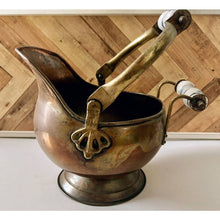 Load image into Gallery viewer, Antique copper coal scuttle bucket with enamel handles
