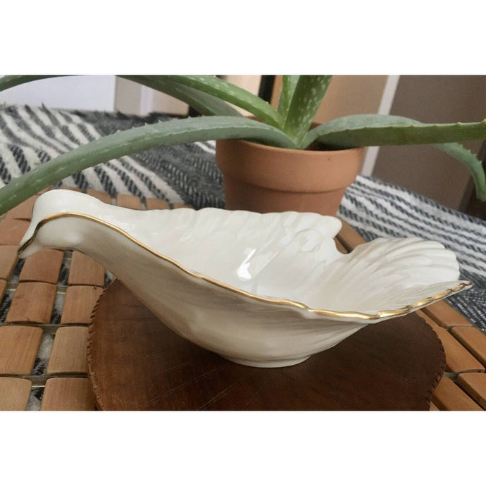 Lenox Dove Spoon Rest Candy Gravy Dish 24k Gold Trim Cream USA 8