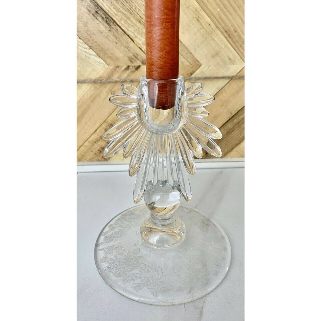 Vintage Fostoria Elegant clear Glass Single Candlestick 6.5