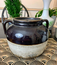 Load image into Gallery viewer, Primitive antique baked bean pot crock with handles stoneware ceramic
