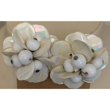 Load image into Gallery viewer, Vintage mid century white flower clip-on vinyl beaded earrings
