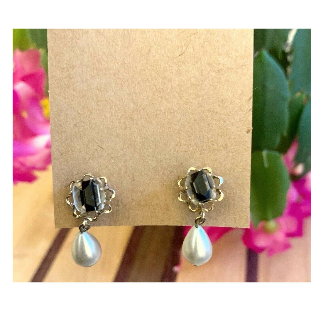 Vintage elegant faux pearl clear celluloid drop earrings