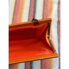 Load image into Gallery viewer, Vintage mid century modern orange purse vinyl handbag brass clasp
