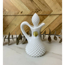 Load image into Gallery viewer, Vintage milk glass diamond point cruet with stopper white hobnail
