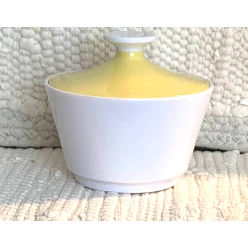 Vintage melamine sugar bowl pale yellow and white dish