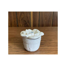 Load image into Gallery viewer, Vintage ceramic covered jewelry dish white basket weave floral
