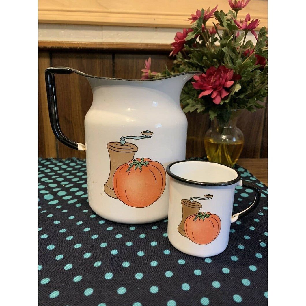 Vintage enamelware pitcher and mug by Della-Ware