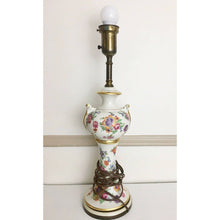 Load image into Gallery viewer, Vintage table lamp floral porcelain gold trim brass fixtures
