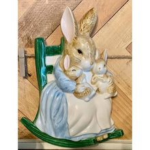Load image into Gallery viewer, Vintage Beatrix Potter ceramic wall hanging Mrs. Bunny in a rocking chair
