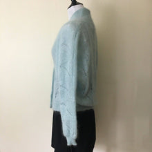 Load image into Gallery viewer, Vintage mohair cardigan sweater size small petite deadstock blue double breasted
