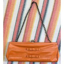 Load image into Gallery viewer, Vintage mid century modern orange purse vinyl handbag brass clasp
